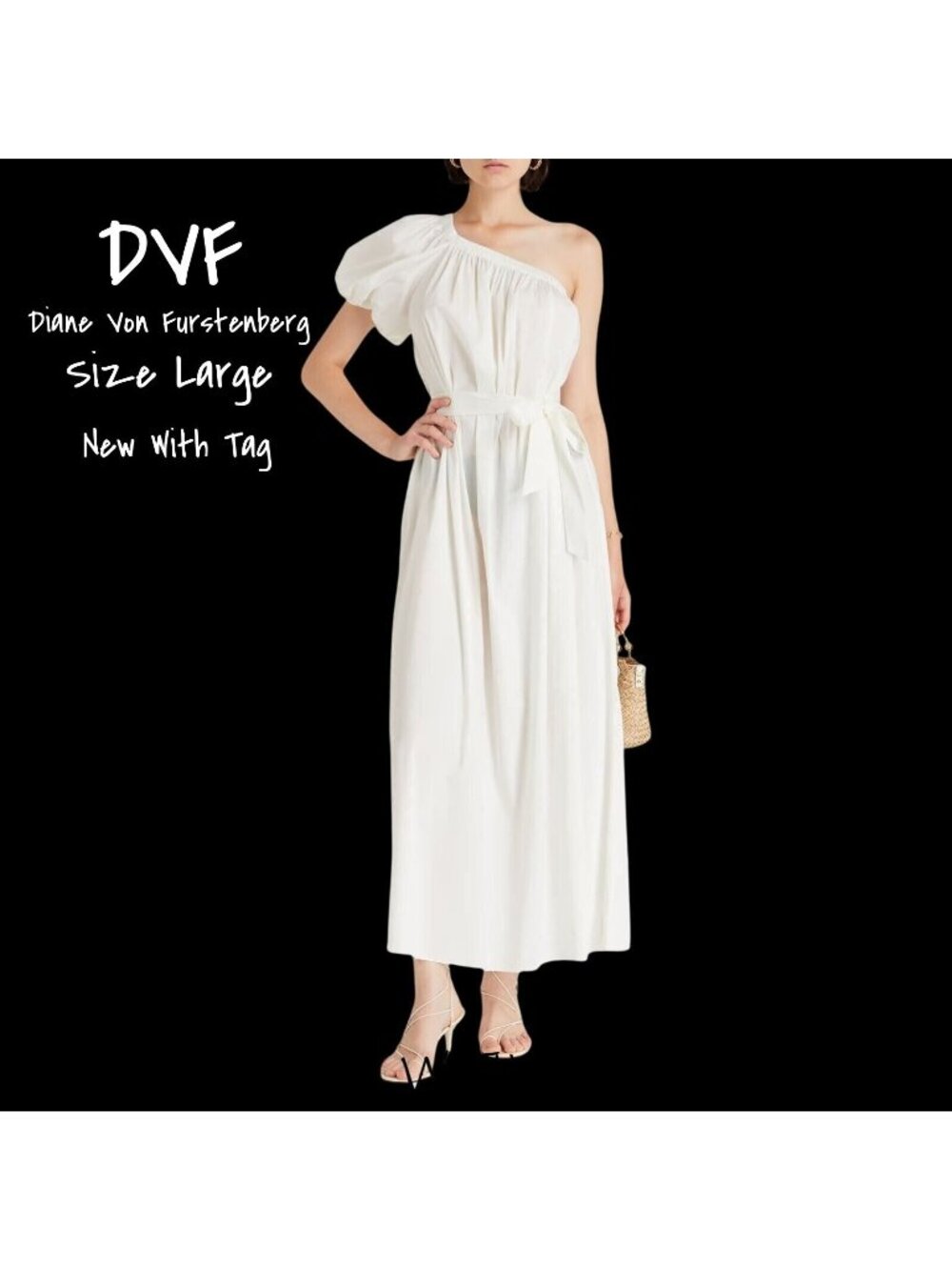 DVF Diane Von Furstenberg White Maxi Dress Size Large - New With Tags